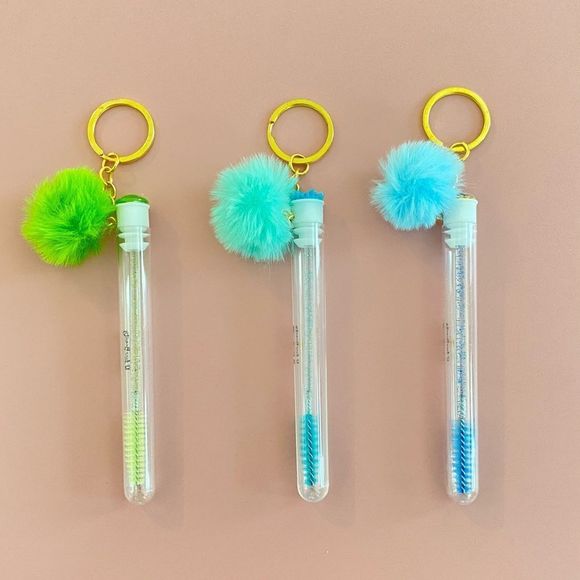 3pcs Tube Eyelash Brush/Spoolie with Furball & Gold Keychain | Mascara Wand - Picture 2 of 6